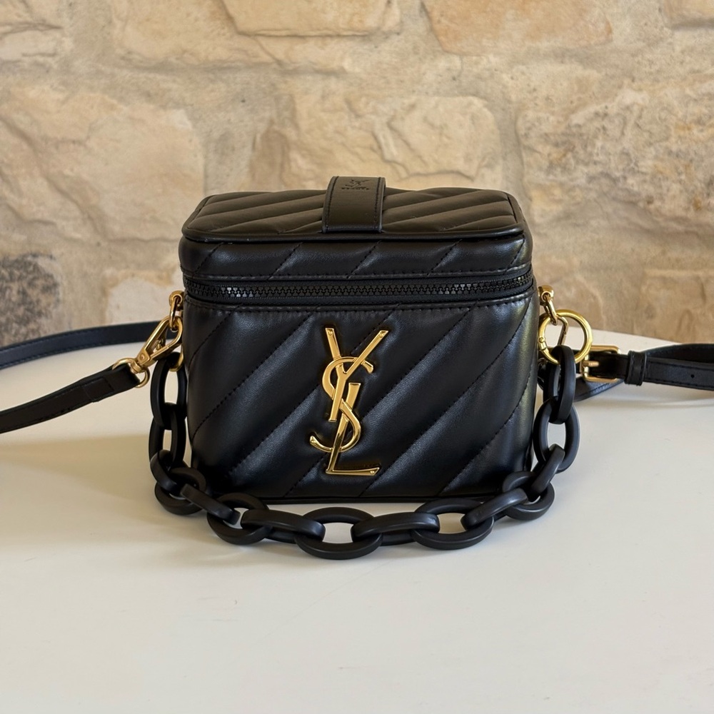 Yves Saint Laurent Black Quilted Leather Crossbody with Gold YSL Logo
